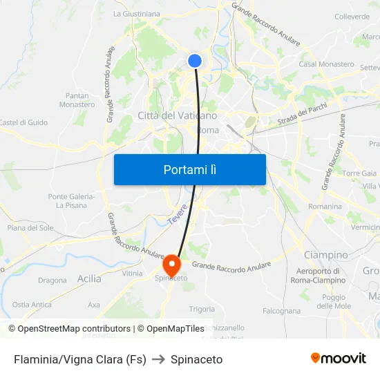 Flaminia/Vigna Clara (Fs) to Spinaceto map