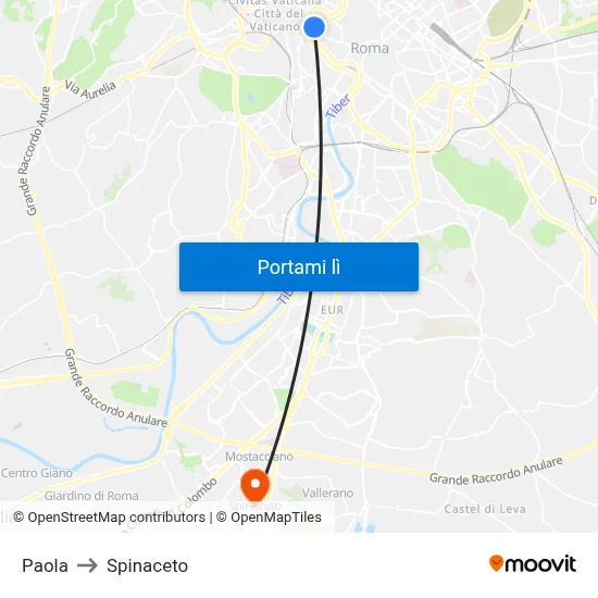 Paola to Spinaceto map