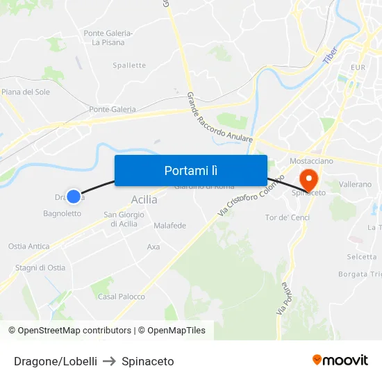 Dragone/Lobelli to Spinaceto map