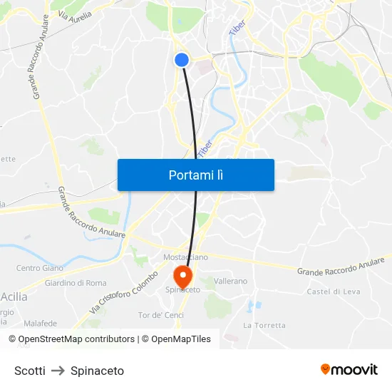 Scotti to Spinaceto map