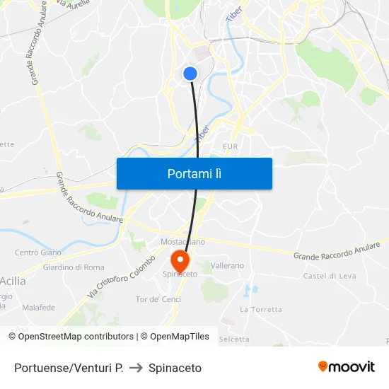 Portuense/Venturi P. to Spinaceto map