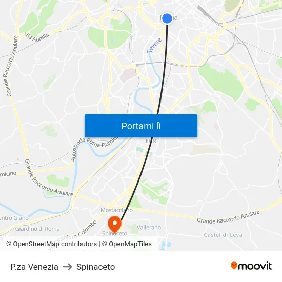 P.za Venezia to Spinaceto map