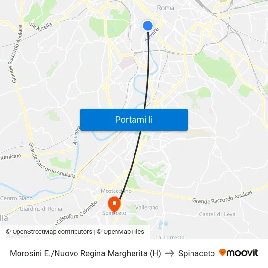 Morosini E./Nuovo Regina Margherita (H) to Spinaceto map