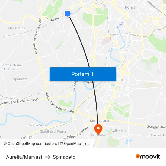 Aurelia/Marvasi to Spinaceto map