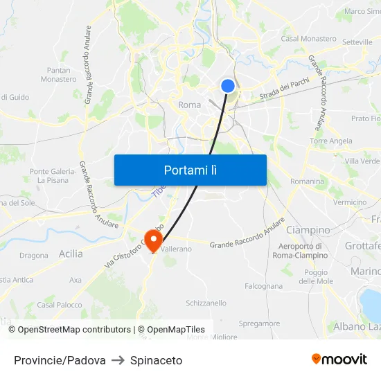 Provincie/Padova to Spinaceto map