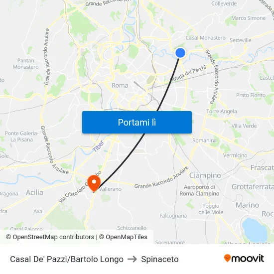 Casal De' Pazzi/Bartolo Longo to Spinaceto map