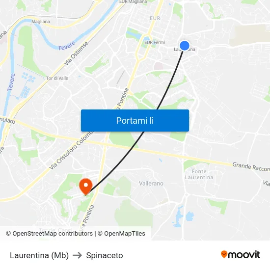 Laurentina (Mb) to Spinaceto map