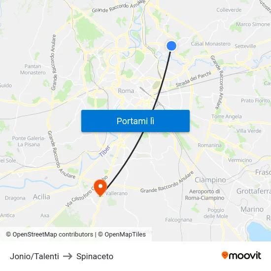 Jonio/Talenti to Spinaceto map