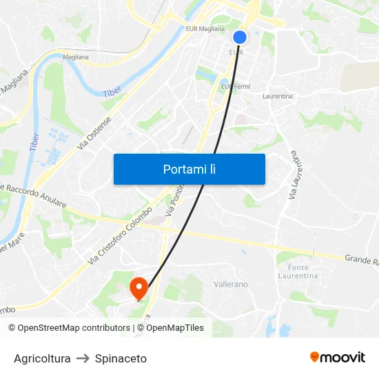 Agricoltura to Spinaceto map