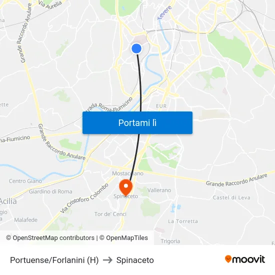 Portuense/Forlanini (H) to Spinaceto map