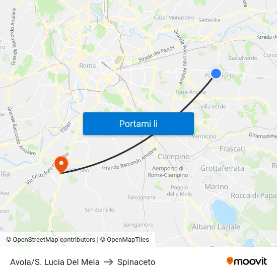 Avola/S. Lucia Del Mela to Spinaceto map