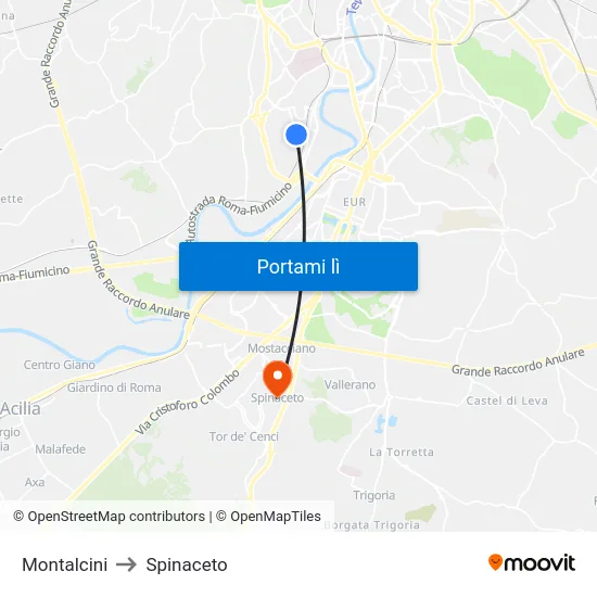 Montalcini to Spinaceto map