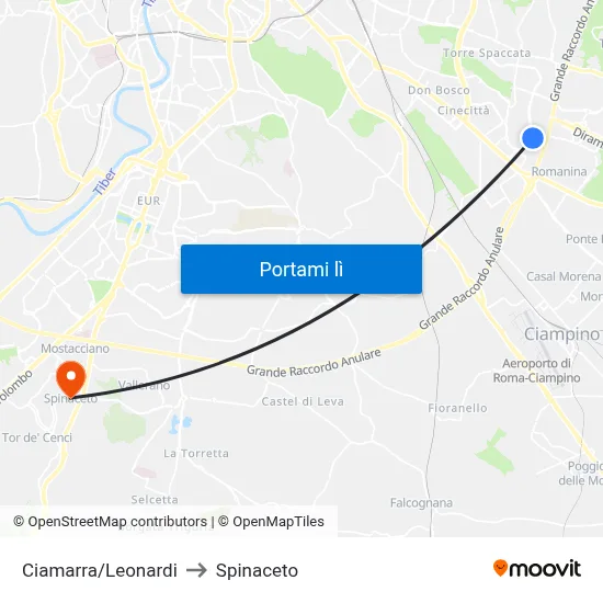 Ciamarra/Leonardi to Spinaceto map