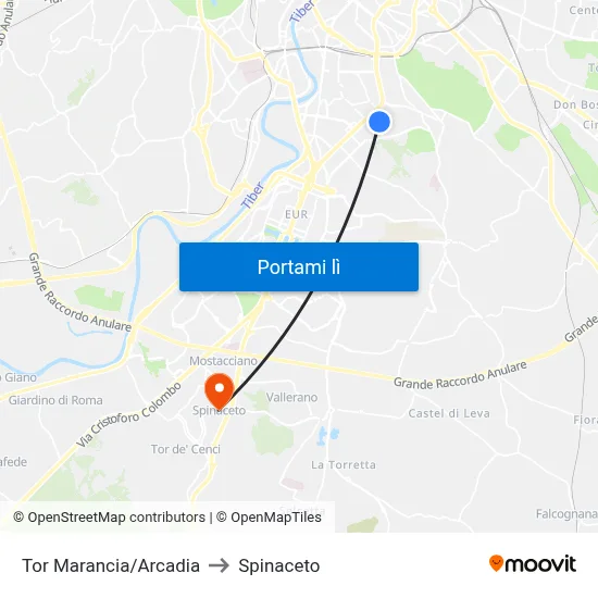 Tor Marancia/Arcadia to Spinaceto map
