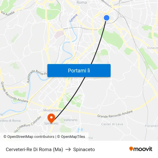 Cerveteri-Re Di Roma (Ma) to Spinaceto map