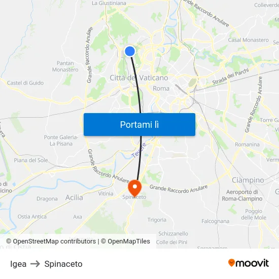 Igea to Spinaceto map