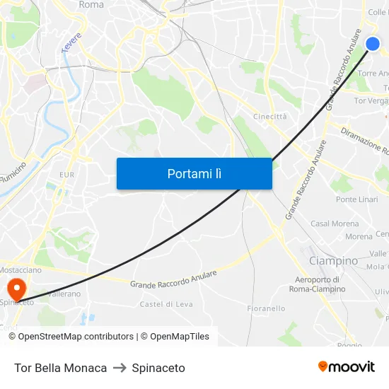 Tor Bella Monaca to Spinaceto map