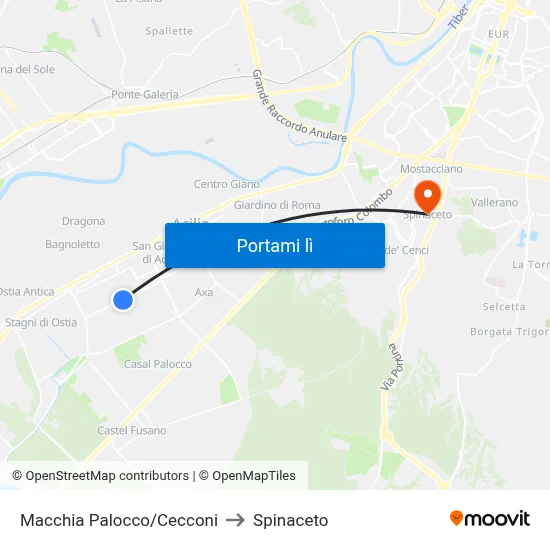 Macchia Palocco/Cecconi to Spinaceto map