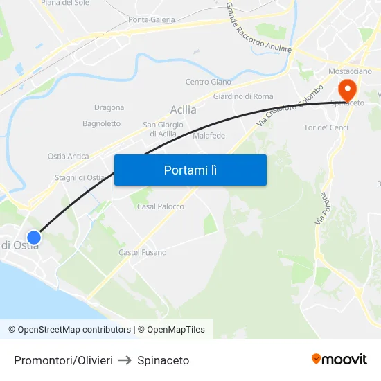 Promontori/Olivieri to Spinaceto map