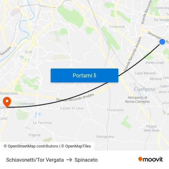 Schiavonetti/Tor Vergata to Spinaceto map