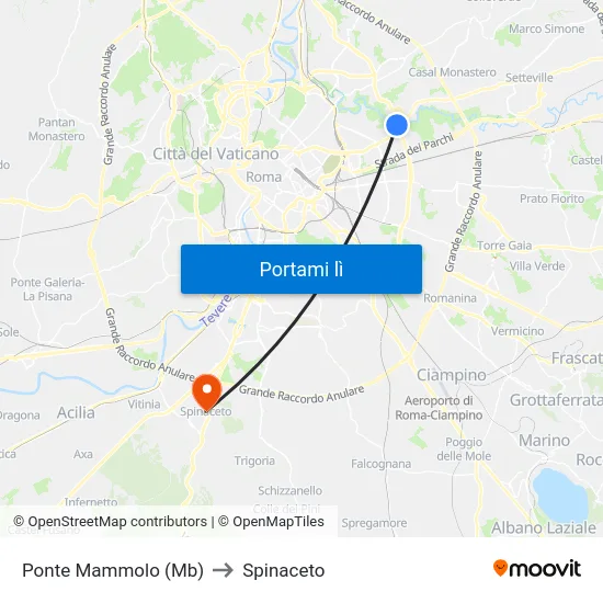 Ponte Mammolo (Mb) to Spinaceto map