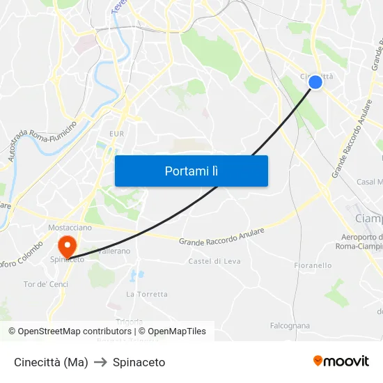 Cinecittà (Ma) to Spinaceto map