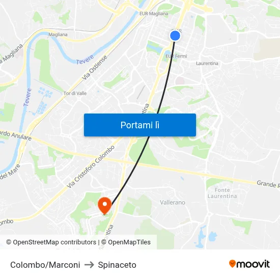 Colombo/Marconi to Spinaceto map