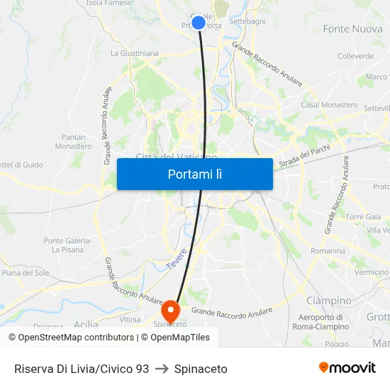 Riserva Di Livia/Civico 93 to Spinaceto map