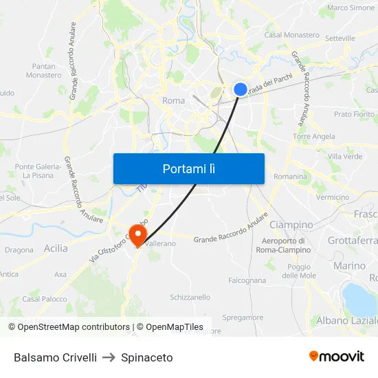 Balsamo Crivelli to Spinaceto map