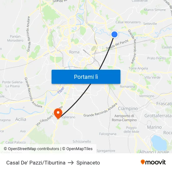 Casal De' Pazzi/Tiburtina to Spinaceto map