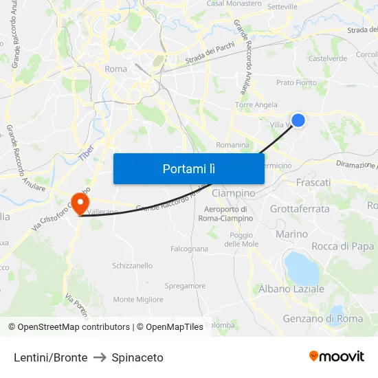 Lentini/Bronte to Spinaceto map