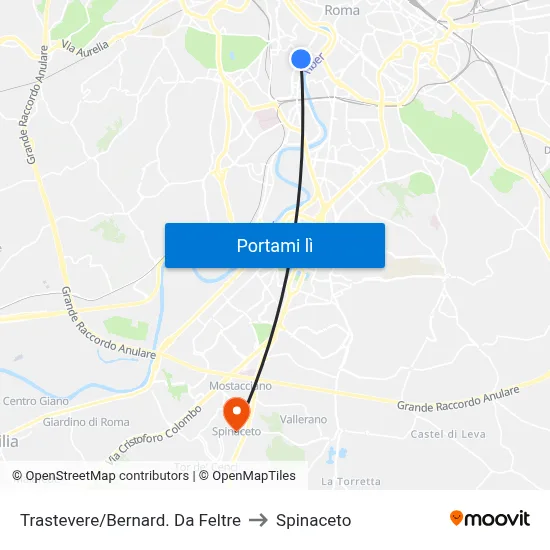 Trastevere/Bernard. Da Feltre to Spinaceto map