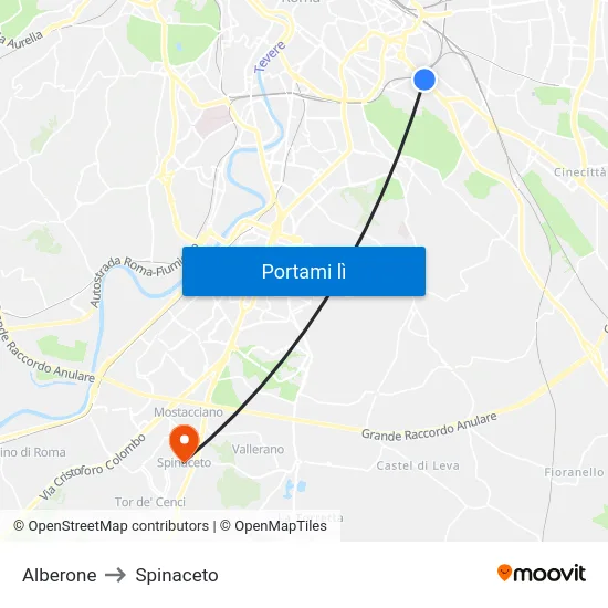 Alberone to Spinaceto map