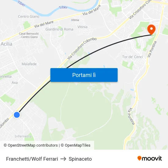 Franchetti/Wolf Ferrari to Spinaceto map