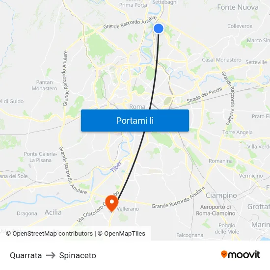 Quarrata to Spinaceto map