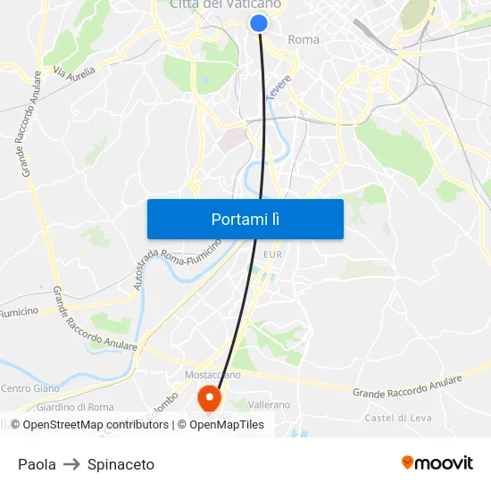 Paola to Spinaceto map