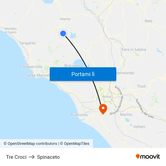 Tre Croci to Spinaceto map