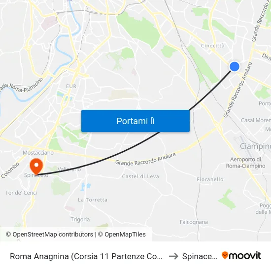 Roma Anagnina (Corsia 11 Partenze Cotral) to Spinaceto map