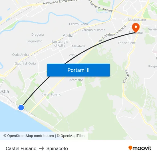 Castel Fusano to Spinaceto map