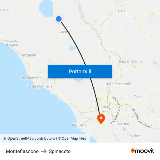 Montefiascone to Spinaceto map