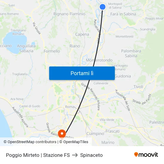 Poggio Mirteto | Stazione FS to Spinaceto map
