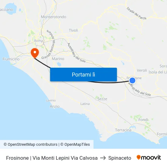 Frosinone | Via Monti Lepini Via Calvosa to Spinaceto map