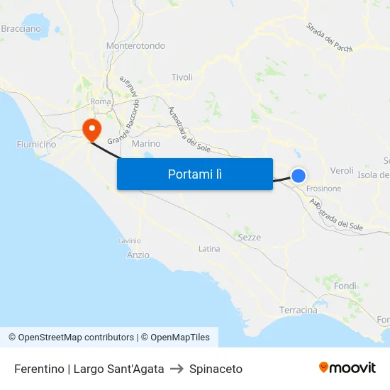 Ferentino | Largo Sant'Agata to Spinaceto map