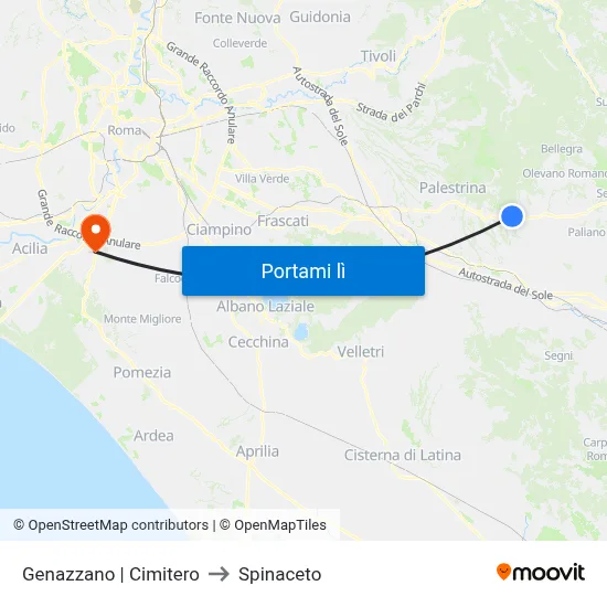 Genazzano | Cimitero to Spinaceto map