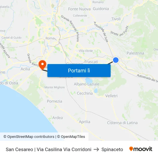 San Cesareo | Via Casilina Via Corridoni to Spinaceto map