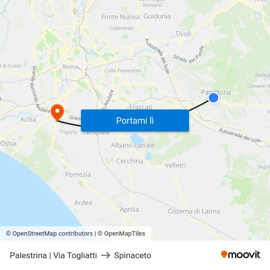 Palestrina | Via Togliatti to Spinaceto map