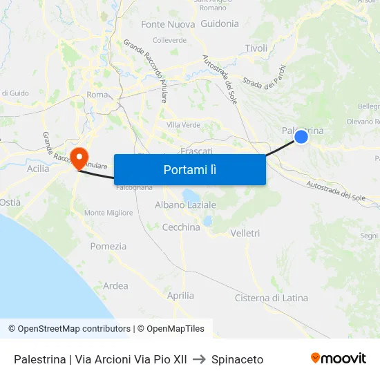 Palestrina | Via Arcioni Via Pio XII to Spinaceto map