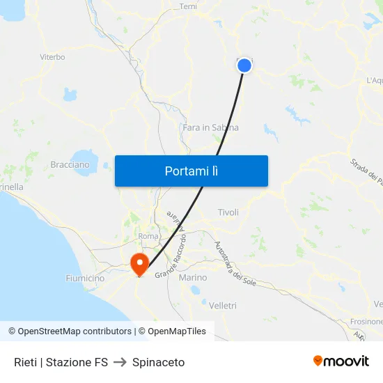 Rieti | Stazione FS to Spinaceto map