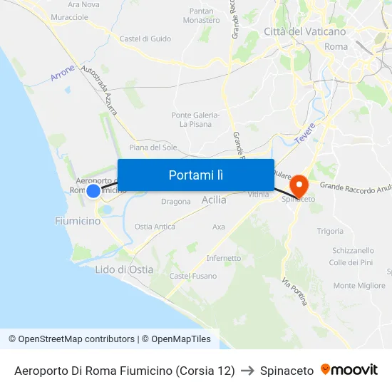 Aeroporto Di Roma Fiumicino (Corsia 12) to Spinaceto map