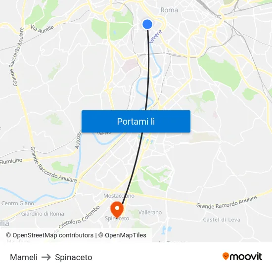 Mameli to Spinaceto map
